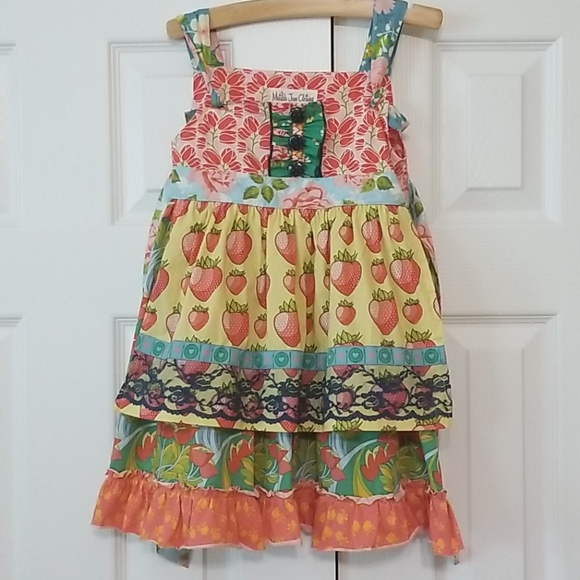 Matilda Jane Other - Matilda Jane girls 4 Strawberries knot Apron dress